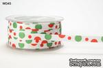Лента GROSGRAIN/BUBBLE DOT, цвет WHITE/RED/GREEN, ширина 9,5мм, длина 90 см - ScrapUA.com