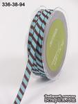 Лента GROSGRAIN /DIAGONAL STRIPES, цвет BROWN/BLUE, ширина 9,5мм, длина 90см - ScrapUA.com