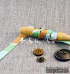 Лента American Crafts в зеленую, голубую, коричневую, белую диагональную полоску, ширина 9,5мм, 90 см - ScrapUA.com