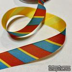 Лента American Crafts в красную, голубую, желтую диагональную полоску, ширина 22мм, 90 см - ScrapUA.com