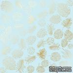 Лист односторонней бумаги с фольгированием Golden Tropical Leaves Blue,ТМ Фабрика Декора - ScrapUA.com