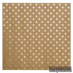 Крафт-картон с золотым тиснением - Звезды - Bazzill Foiled Kraft Cardstock - Gold Stars, размер 30х30, 1 лист - ScrapUA.com