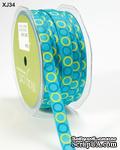 Лента GROSGRAIN / CIRCLES,   ширина 9,5мм, цвет TURQUOISE/PARROT GREEN, 90см - ScrapUA.com