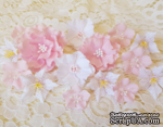 Набір квітів з тканини (15 шт), рожево-білий, 2,5 см - 5 см - ScrapUA.com